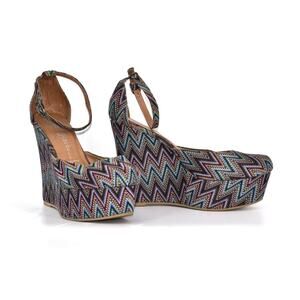 A4 Auth JEFFREY CAMPBELL Bette Multicolor Hi Heel Wedge Platform Shoes Size 9.5